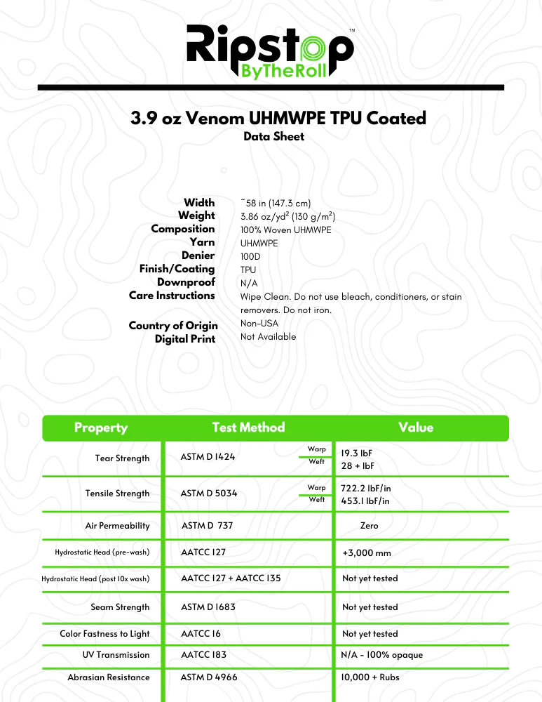 3.9 oz Venom UHMWPE TPU Coated - Full Roll - Image 3